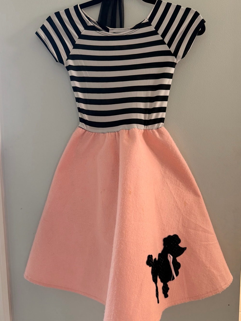 Girls Striped Black & White Top with Pink Skirt Poodle Dress